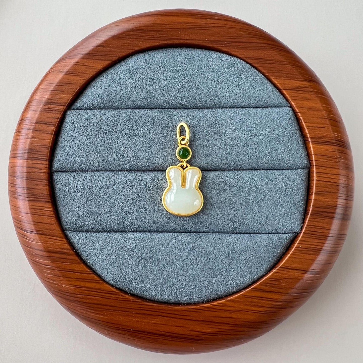 Lucky Rabbit Jade Pendant, Nephrite Jade Bunny Pendant with Gold Plated Sterling Silver, JSY-1025-0029