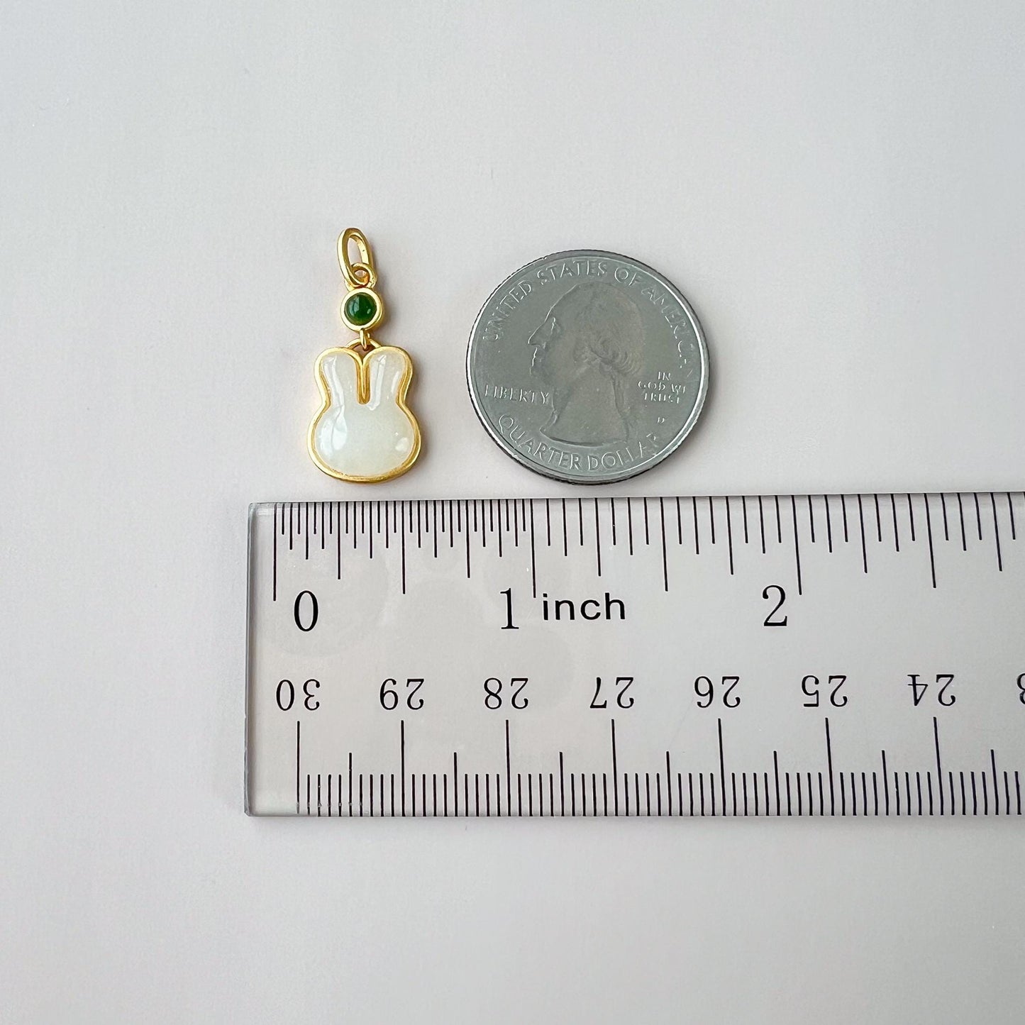 Lucky Rabbit Jade Pendant, Nephrite Jade Bunny Pendant with Gold Plated Sterling Silver, JSY-1025-0029