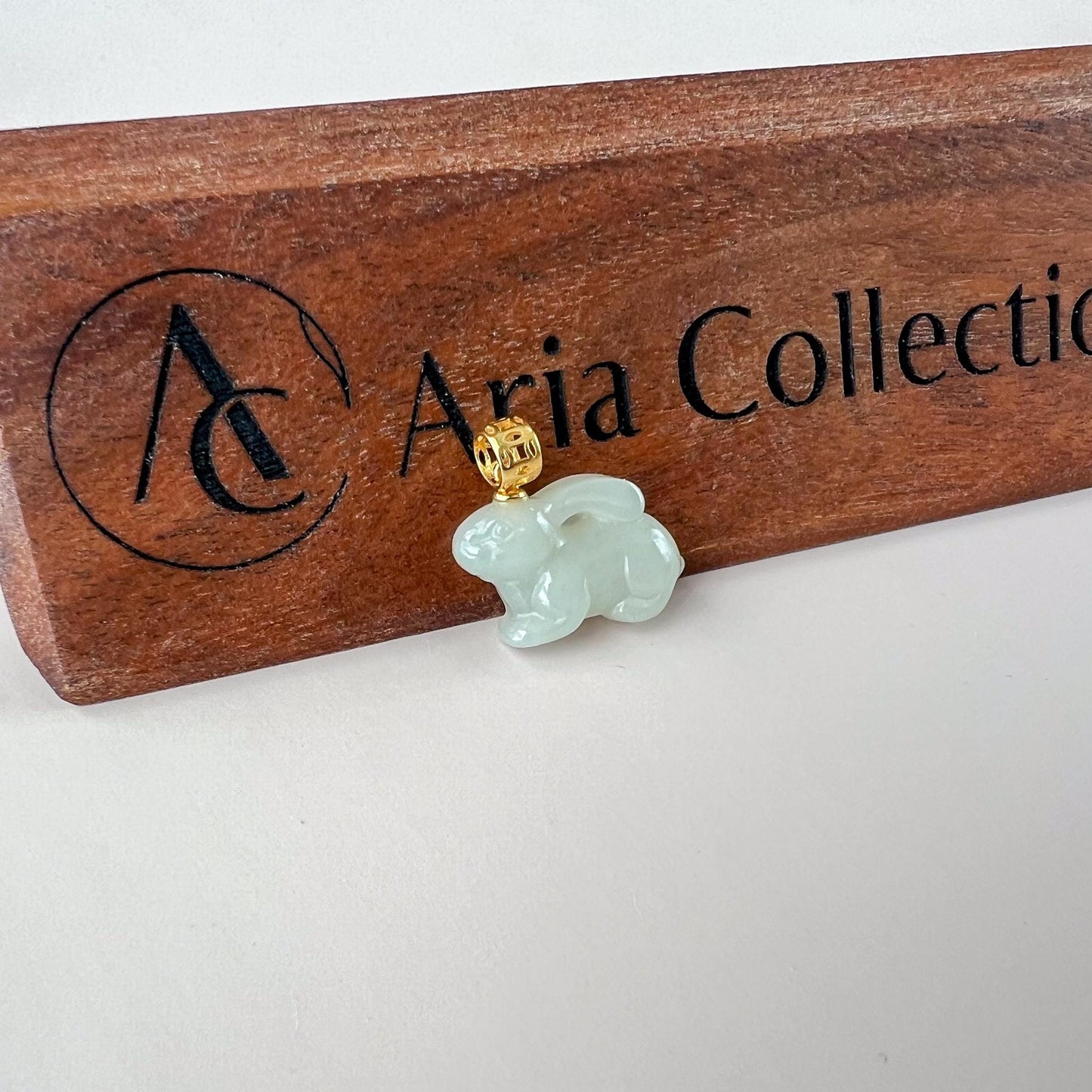 Harmony Rabbit Jade Pendant, Nephrite Jade Bunny Pendant with Gold Plated Sterling Silver, JSY-1025-3076
