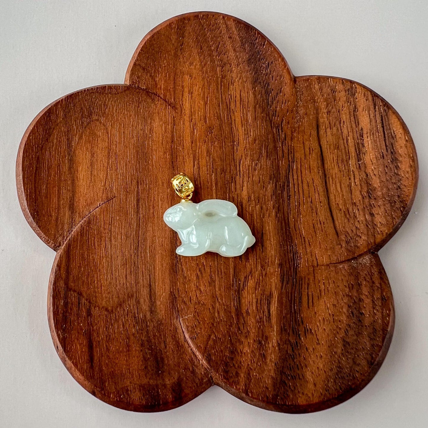 Harmony Rabbit Jade Pendant, Nephrite Jade Bunny Pendant with Gold Plated Sterling Silver, JSY-1025-3076