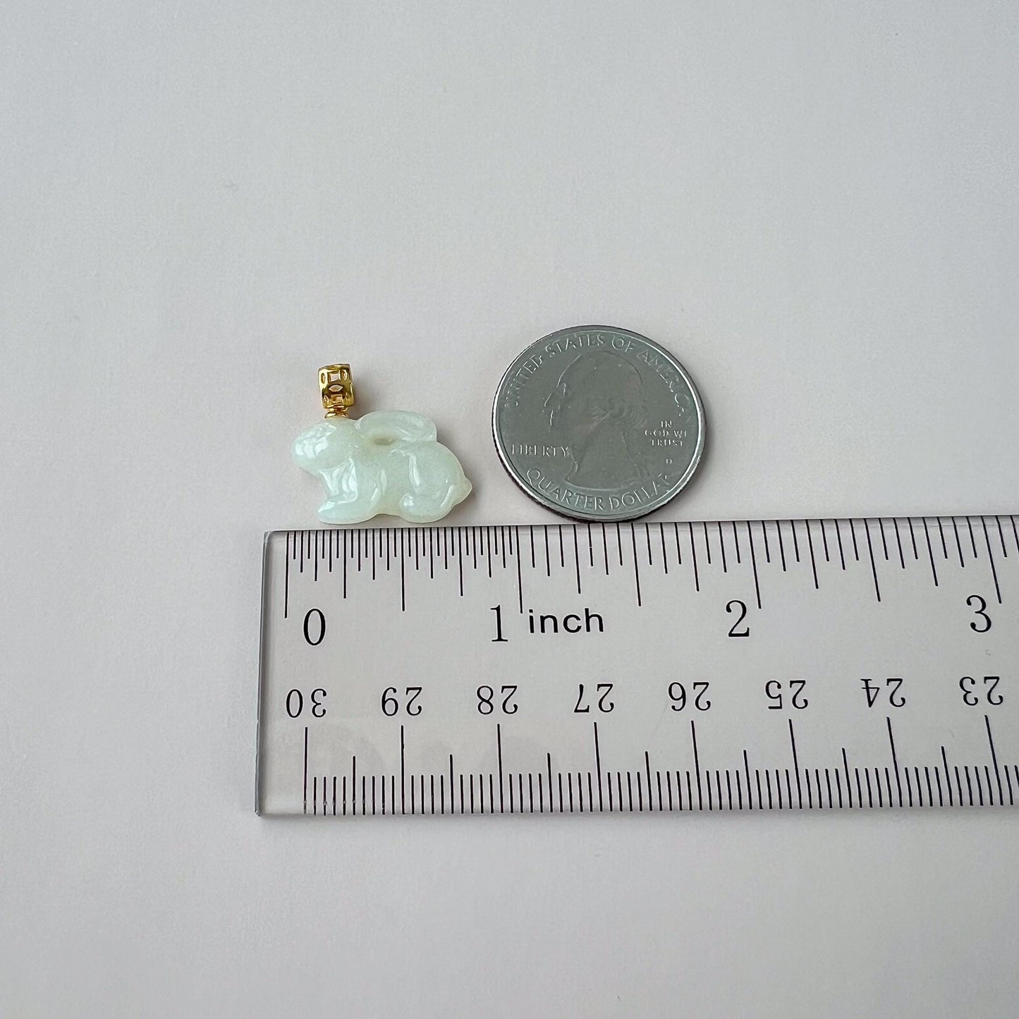 Harmony Rabbit Jade Pendant, Nephrite Jade Bunny Pendant with Gold Plated Sterling Silver, JSY-1025-3076