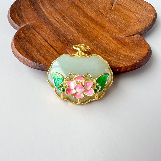 Lotus Radiance Ruyi Pendant, Nephrite Jade Gold Plated Sterling Silver Pendant, 如意, JSY-0424-3061
