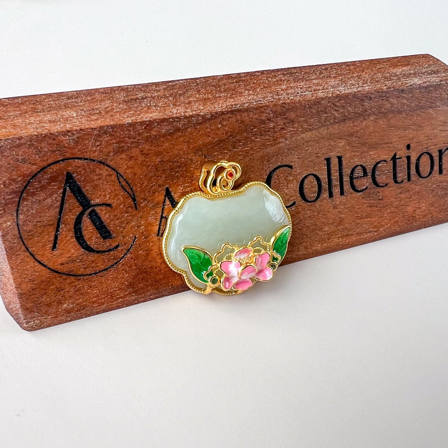 Lotus Radiance Ruyi Pendant, Nephrite Jade Gold Plated Sterling Silver Pendant, 如意, JSY-0424-3061