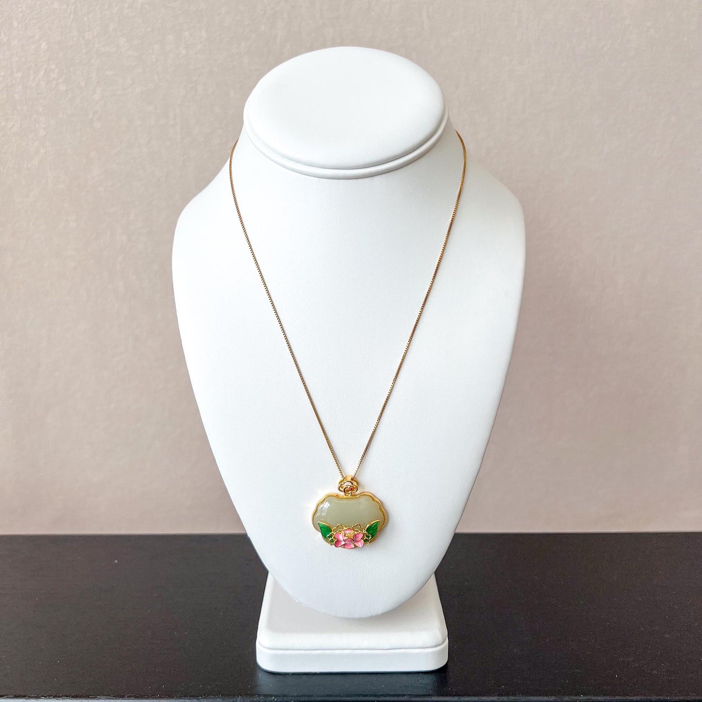 Lotus Radiance Ruyi Pendant, Nephrite Jade Gold Plated Sterling Silver Pendant, 如意, JSY-0424-3061