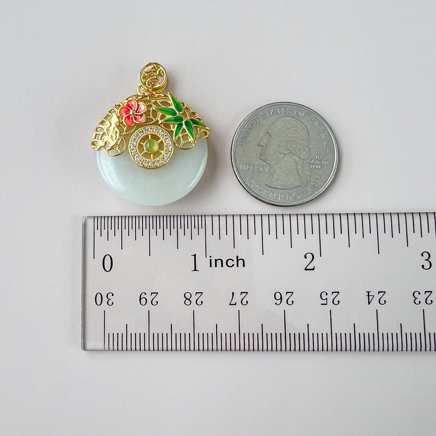 Eternal Spring Peace Jade Pendant, Jadeite Jade Pendant with Gold Plated Sterling Silver, Ping An Kou, JSY-0424-3081