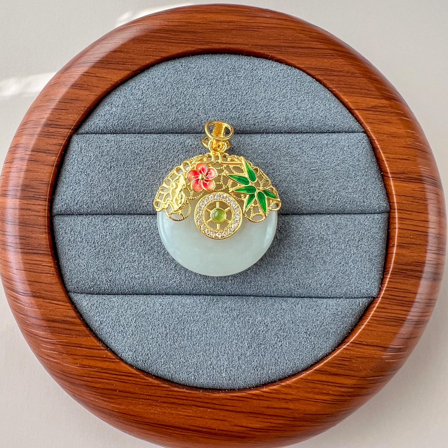 Eternal Spring Peace Jade Pendant, Jadeite Jade Pendant with Gold Plated Sterling Silver, Ping An Kou, JSY-0424-3081