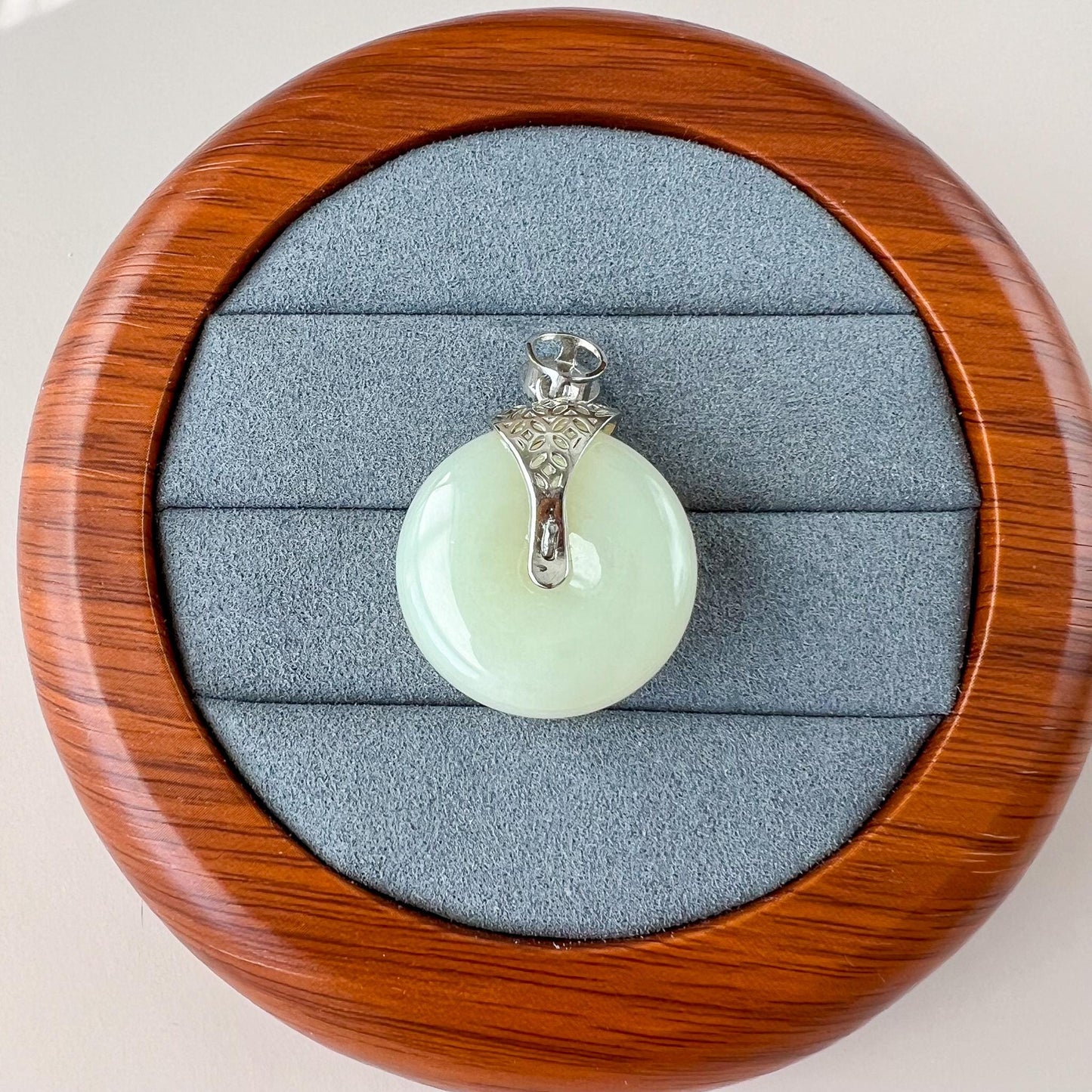 Moonlit Butterfly Peace Jade Pendant, Jadeite Jade Pendant with Sterling Silver, Ping An Kou, JSY-0424-0046