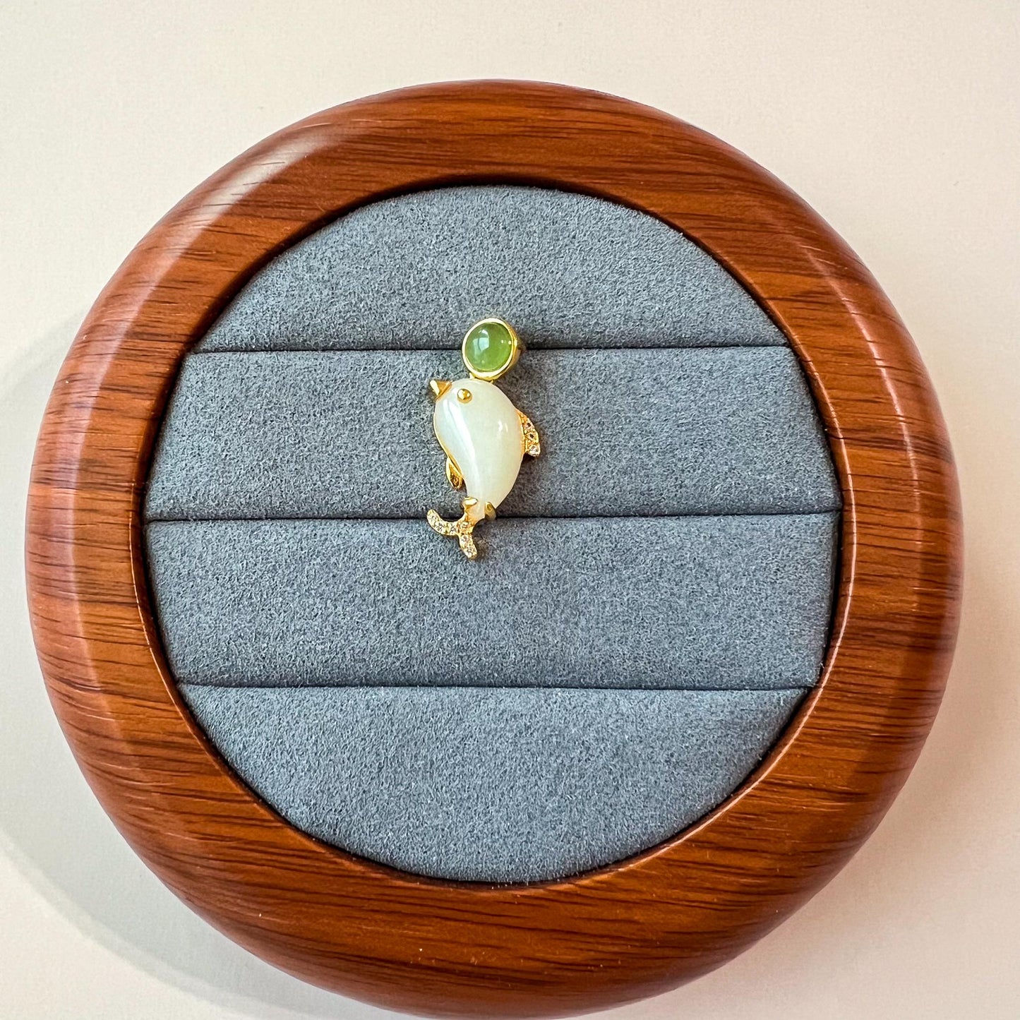 Harmony Dolphin Jade Pendant, Nephrite Jade Gold Plated Sterling Silver Pendant, JSY-0424-4246