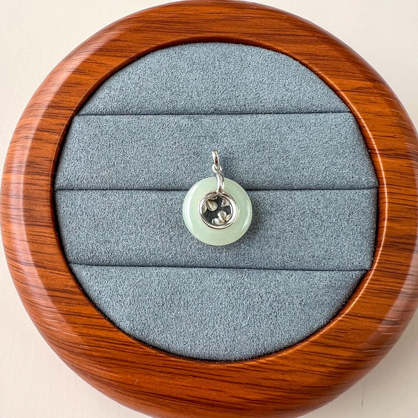 Cherry Blossom Peace Pendant, Nephrite Jade Pendant with Sterling Silver, Ping An Kou, JSY-0424-3093