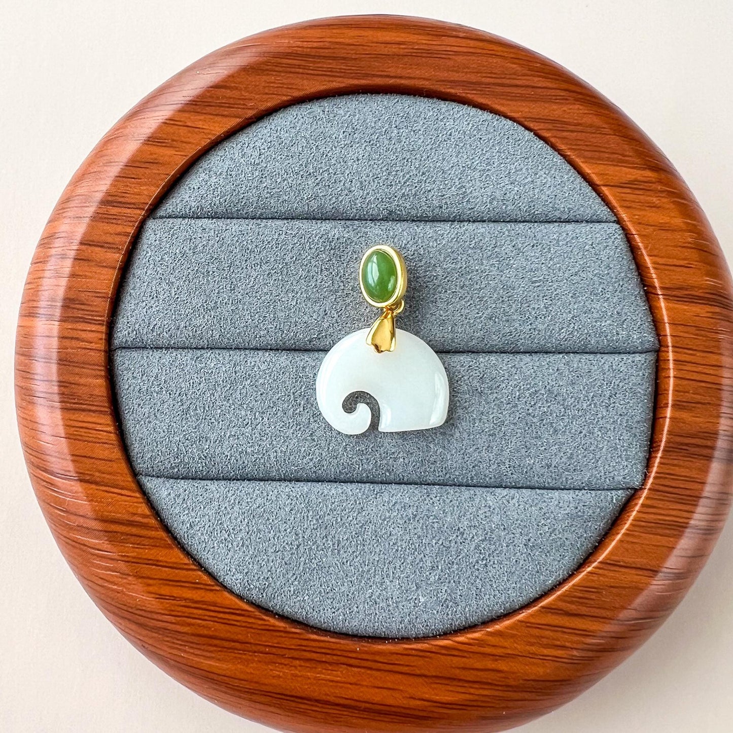 Elephant Blessing Jade Pendant, Nephrite Jade Gold Plated Sterling Silver Pendant, JSY-0424-4057