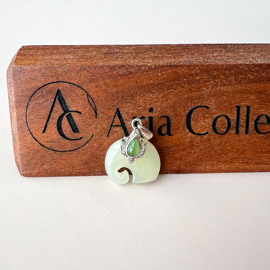 Elephant Blessing Jade Pendant, Nephrite Jade Sterling Silver Pendant, JSY-0424-4267