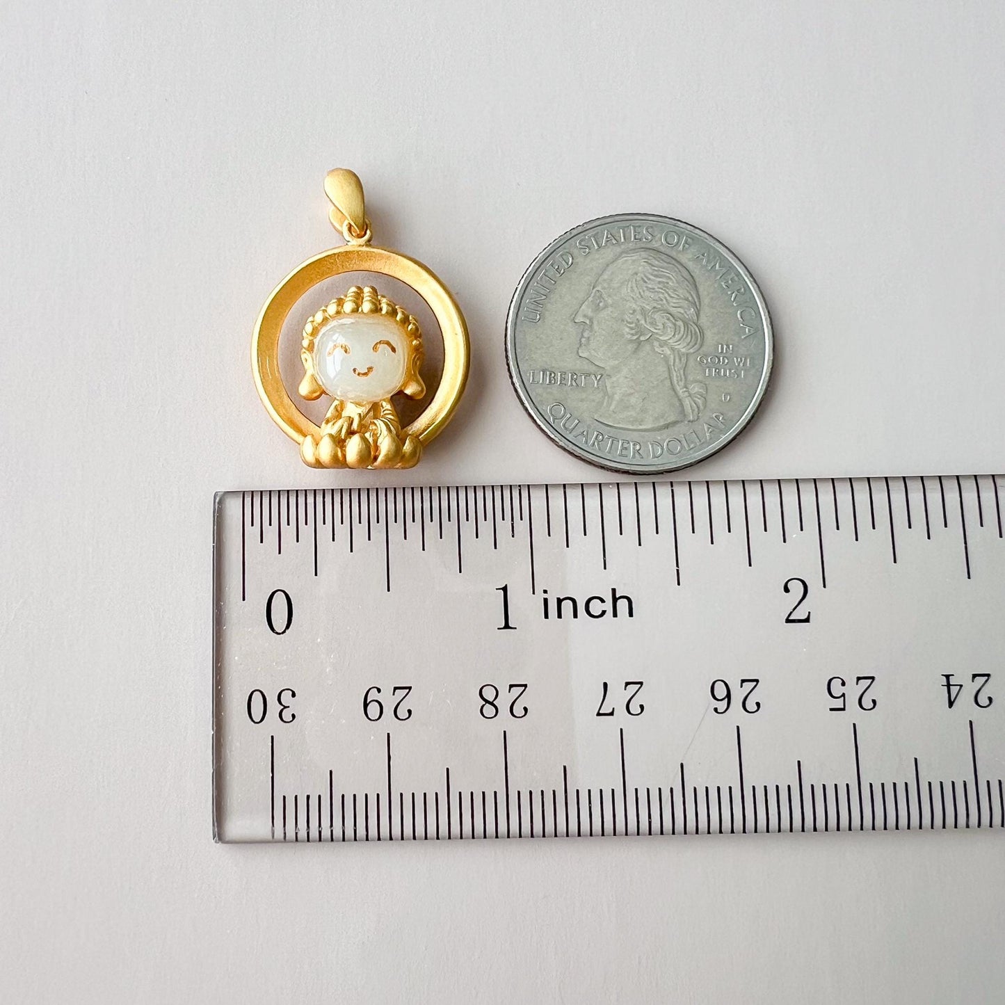 Smiling Baby Buddha Jade Pendant, Nephrite Jade Gold Plated Sterling Silver Pendant, JSY-0422-4544