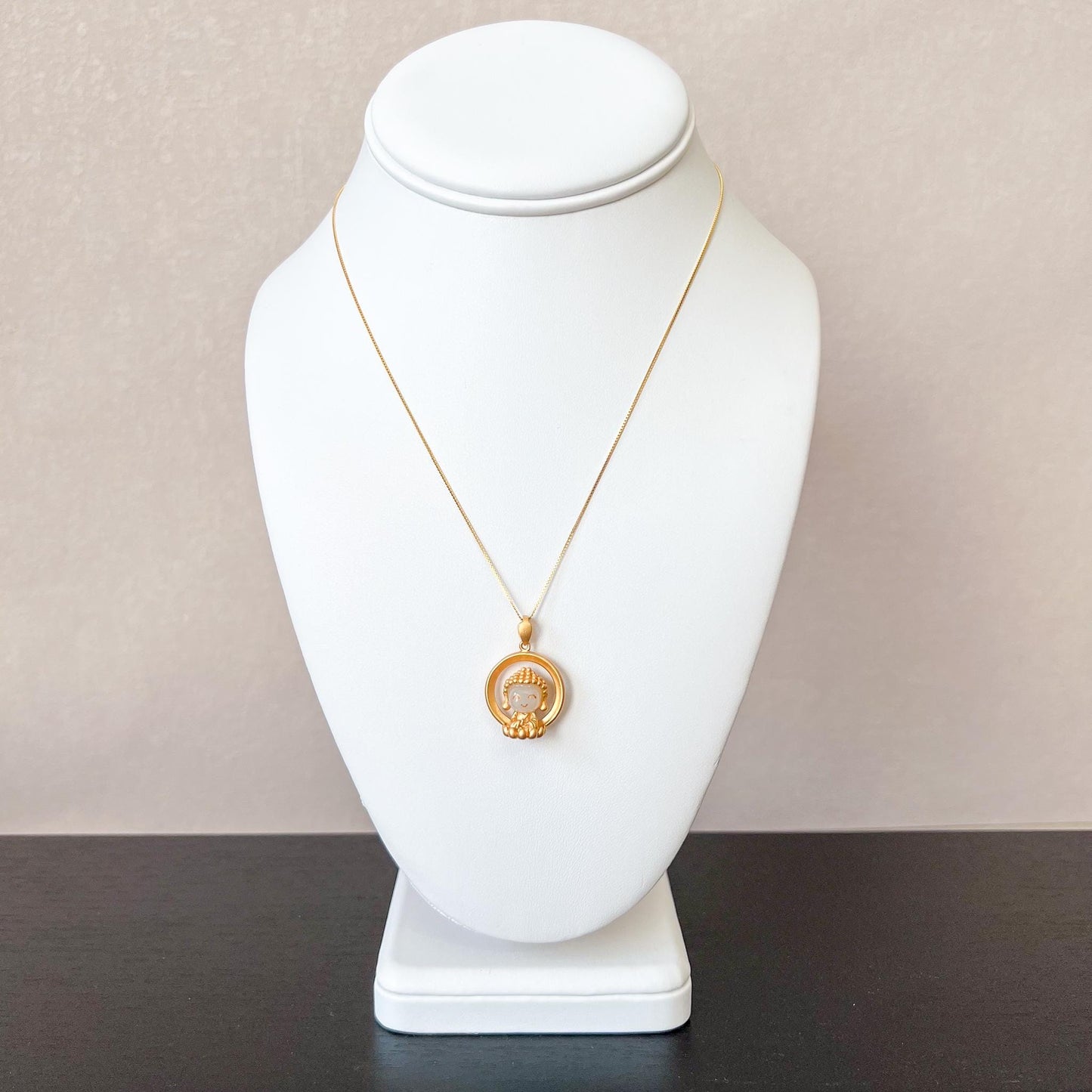 Smiling Baby Buddha Jade Pendant, Nephrite Jade Gold Plated Sterling Silver Pendant, JSY-0422-4544