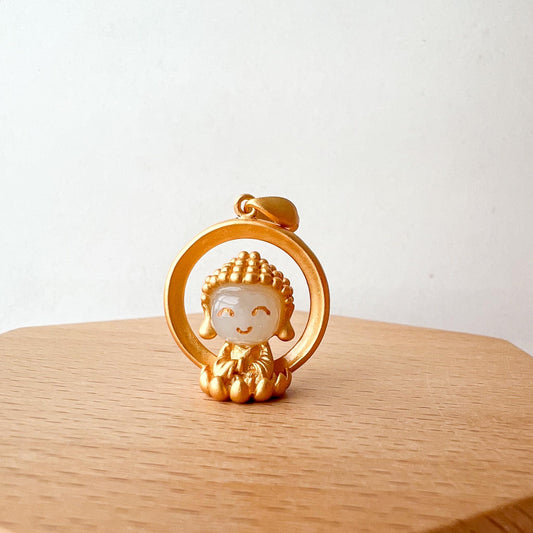 Smiling Baby Buddha Jade Pendant, Nephrite Jade Gold Plated Sterling Silver Pendant, JSY-0422-4544
