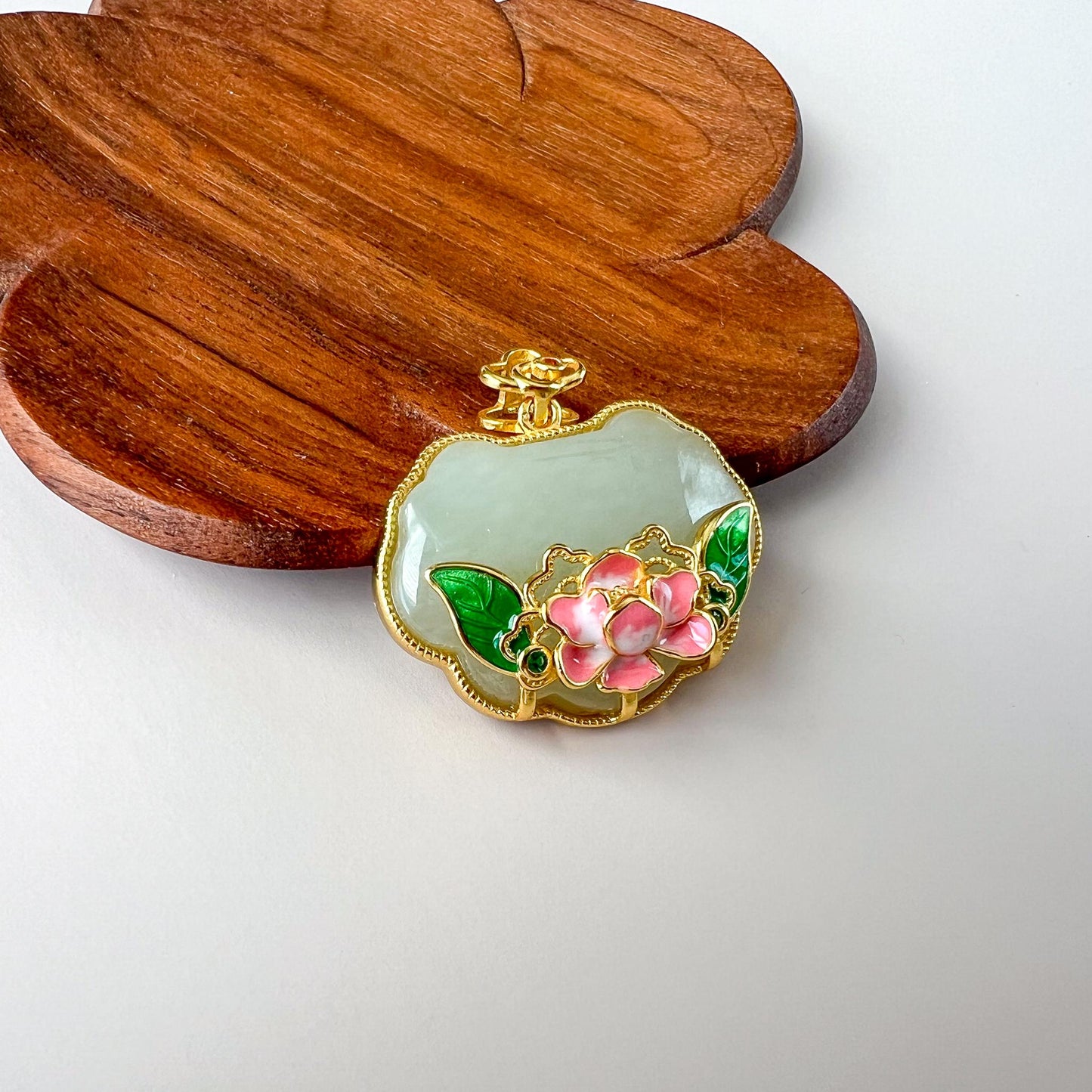 Lotus Radiance Ruyi Pendant, Nephrite Jade Gold Plated Sterling Silver Pendant, 如意, JSY-0424-3061