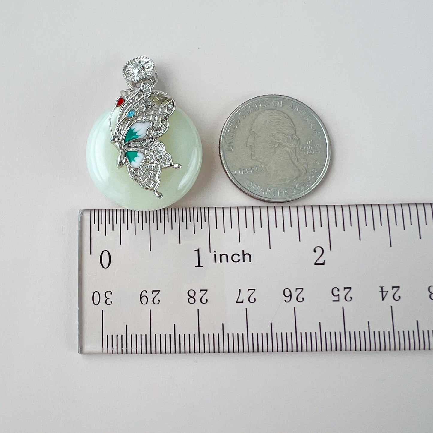 Moonlit Butterfly Peace Jade Pendant, Jadeite Jade Pendant with Sterling Silver, Ping An Kou, JSY-0424-0046