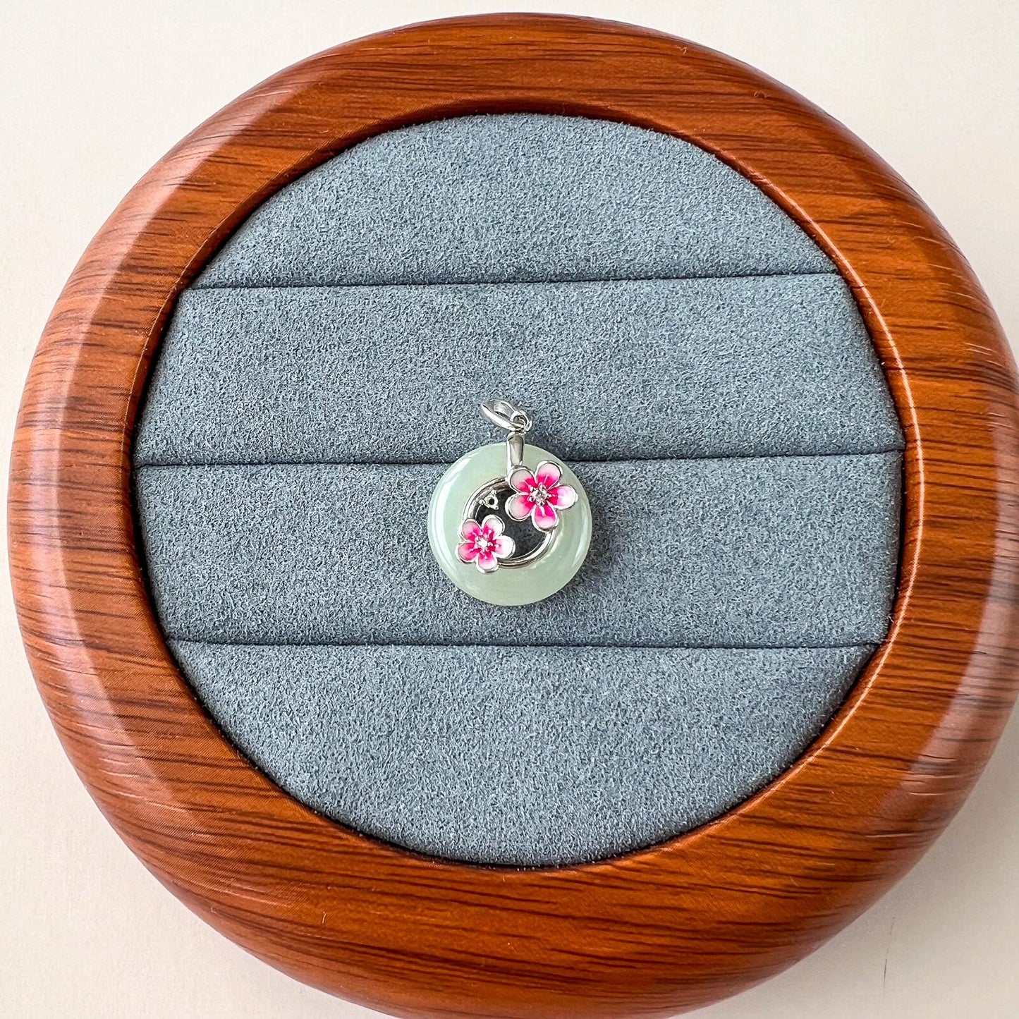 Cherry Blossom Peace Pendant, Nephrite Jade Pendant with Sterling Silver, Ping An Kou, JSY-0424-3093