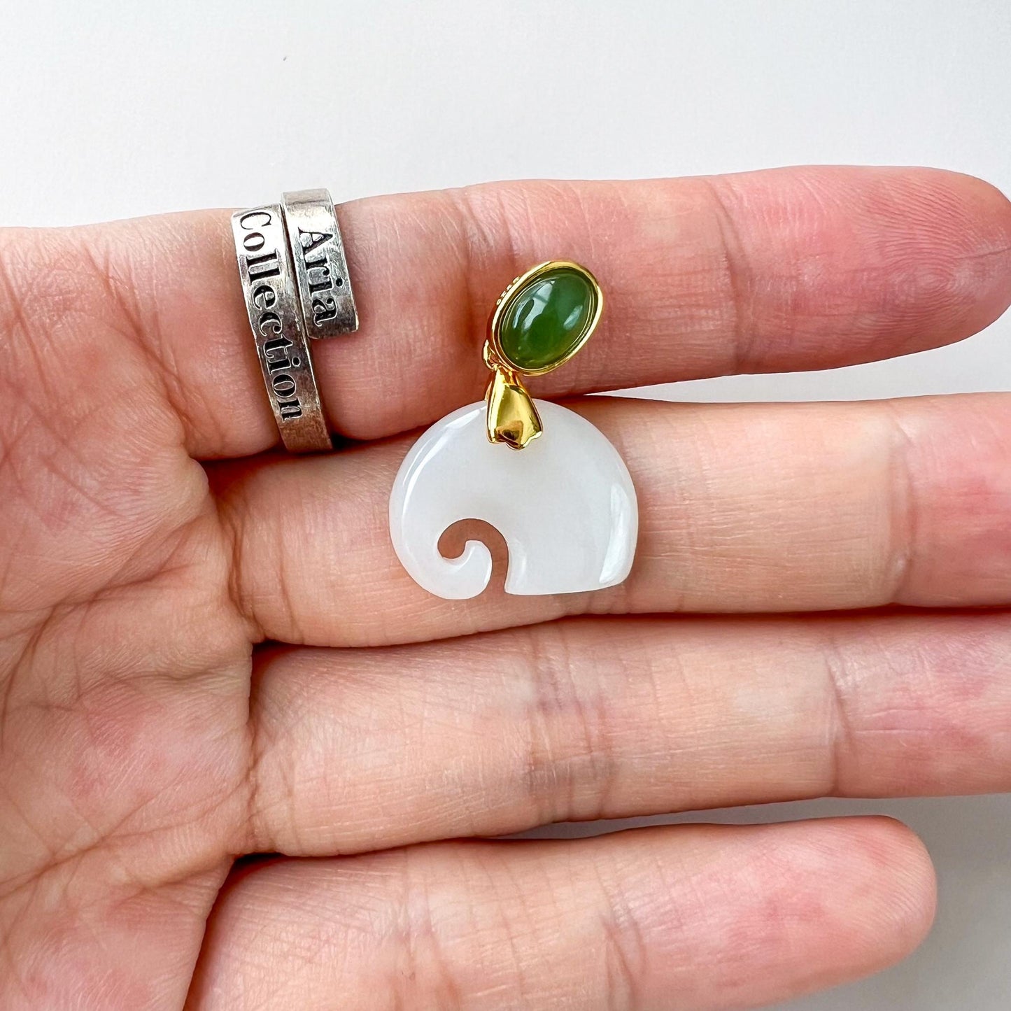 Elephant Blessing Jade Pendant, Nephrite Jade Gold Plated Sterling Silver Pendant, JSY-0424-4057