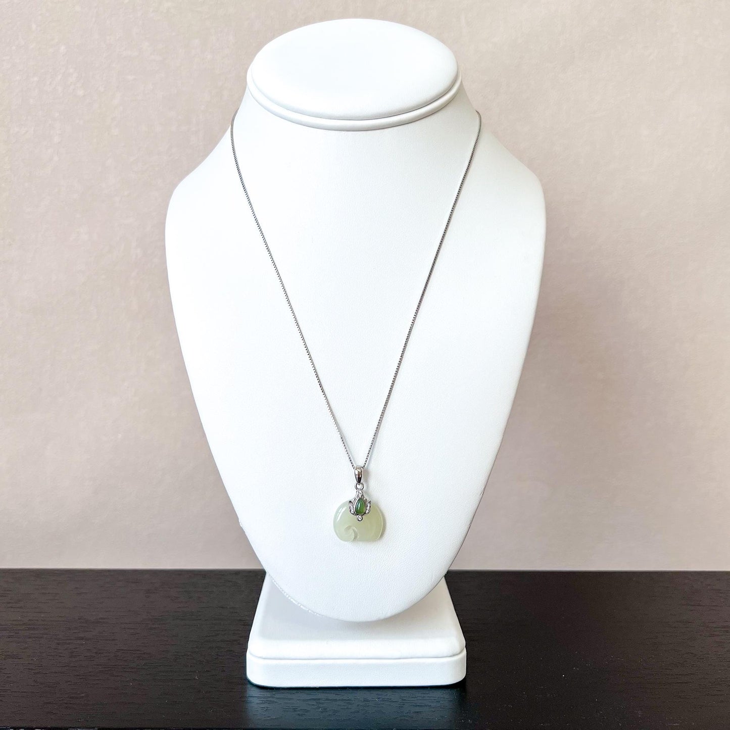 Elephant Blessing Jade Pendant, Nephrite Jade Sterling Silver Pendant, JSY-0424-4267