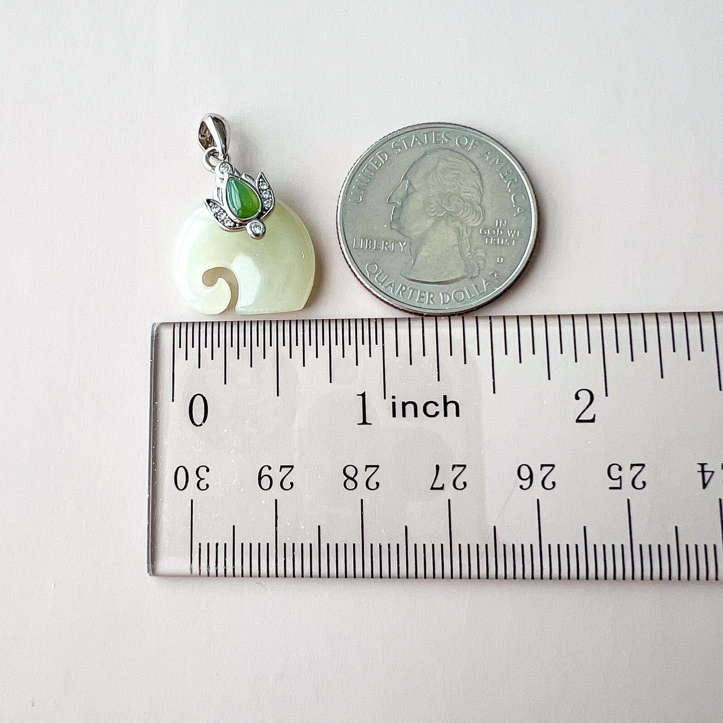 Elephant Blessing Jade Pendant, Nephrite Jade Sterling Silver Pendant, JSY-0424-4267