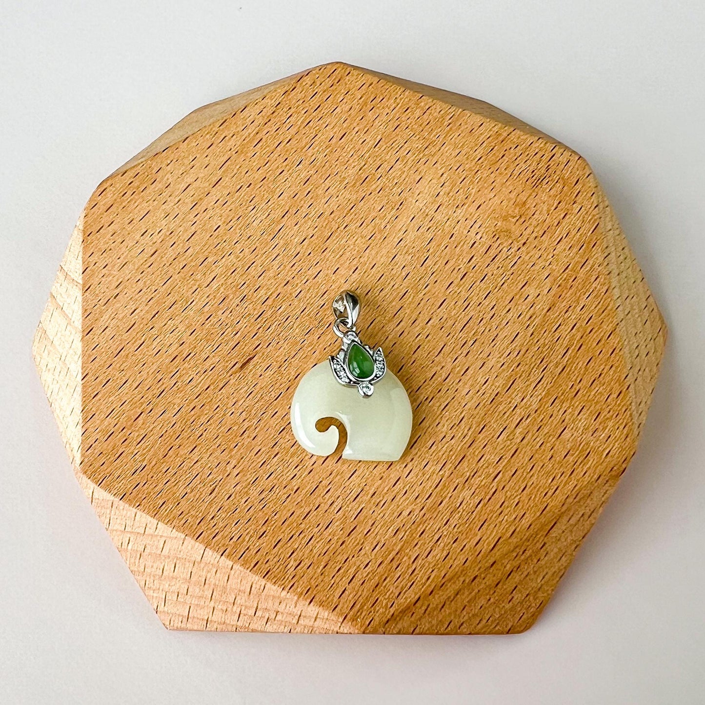 Elephant Blessing Jade Pendant, Nephrite Jade Sterling Silver Pendant, JSY-0424-4267