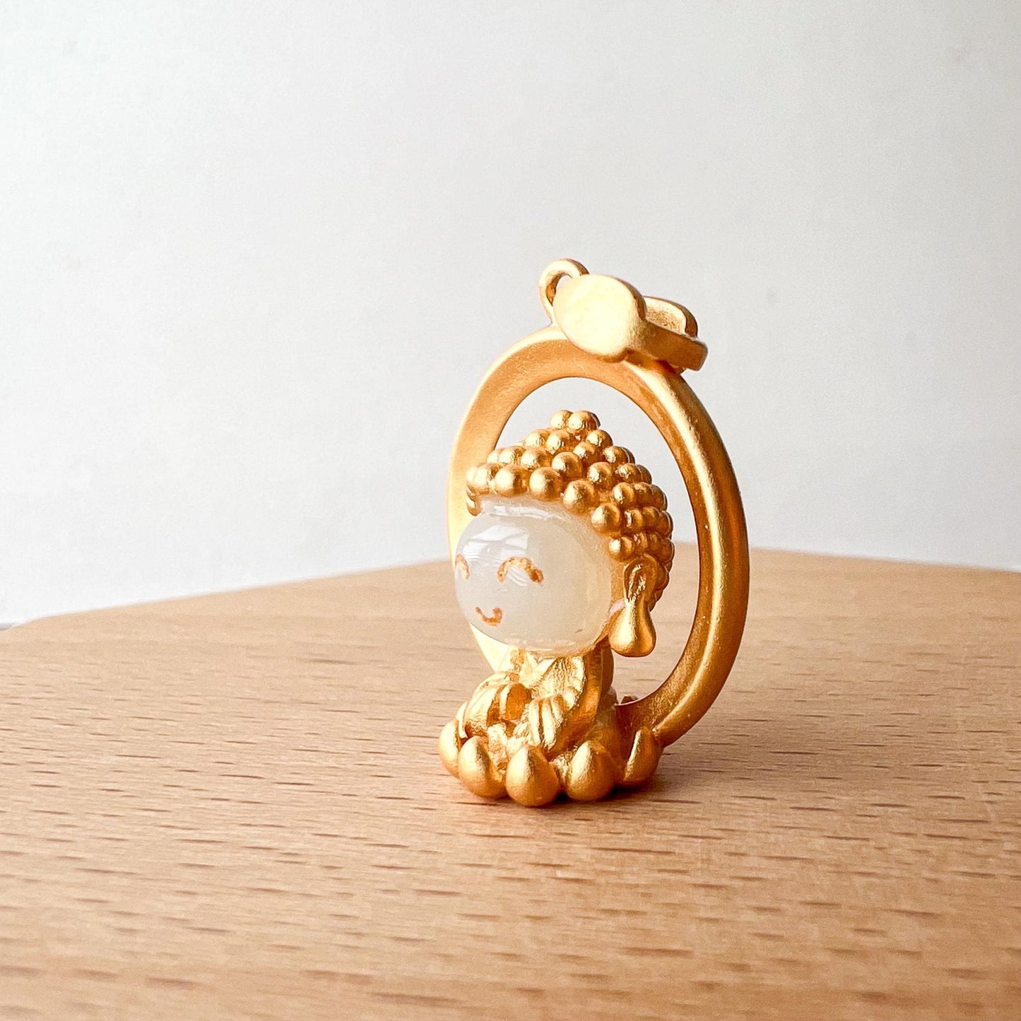 Smiling Baby Buddha Jade Pendant, Nephrite Jade Gold Plated Sterling Silver Pendant, JSY-0422-4544