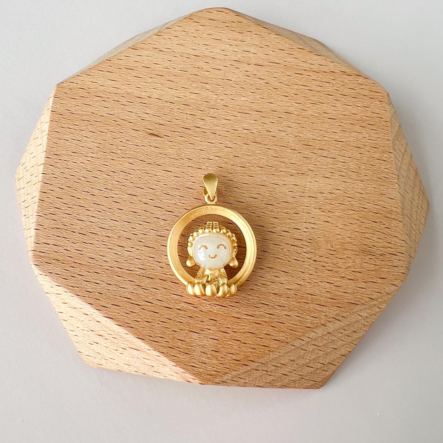 Smiling Baby Buddha Jade Pendant, Nephrite Jade Gold Plated Sterling Silver Pendant, JSY-0422-4544