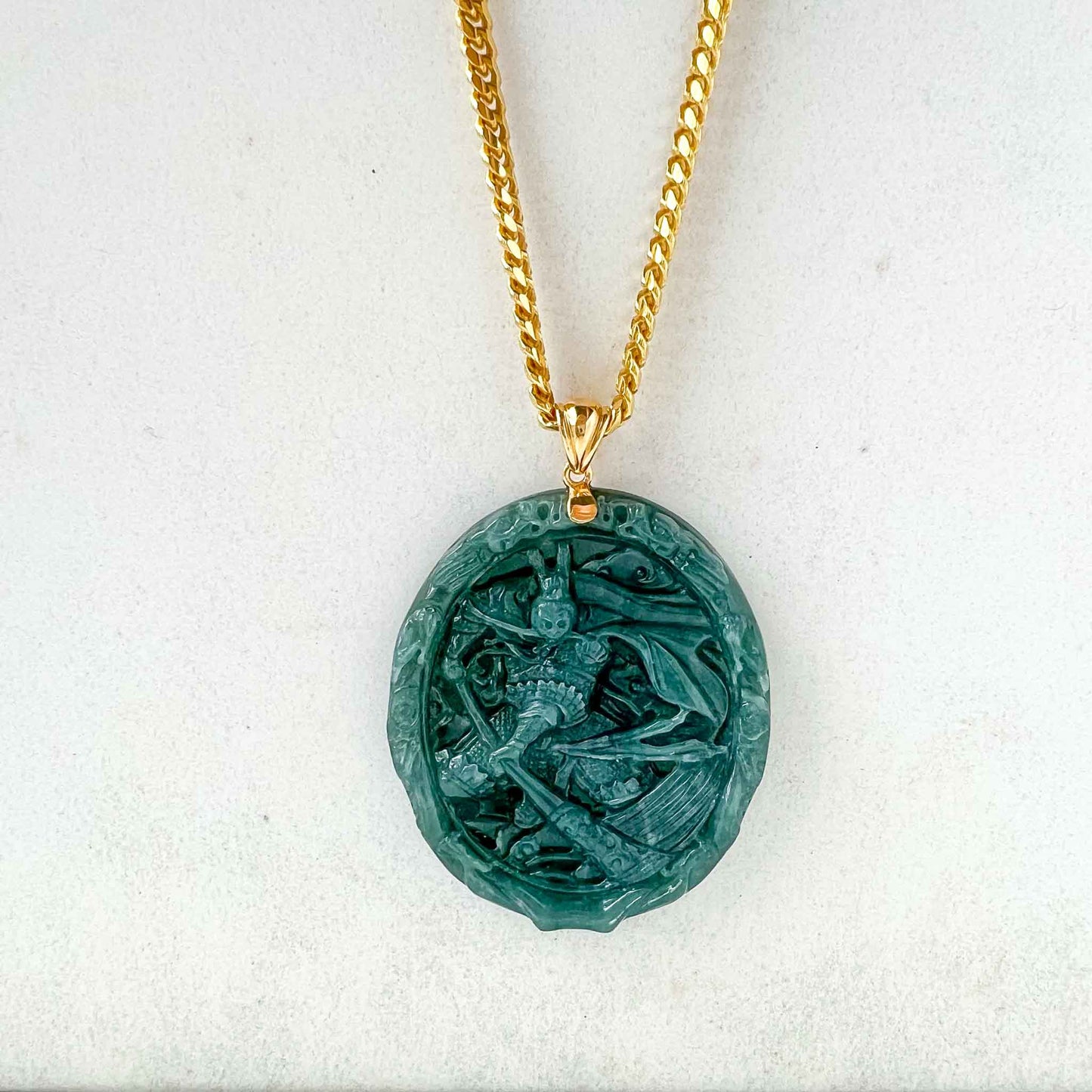 Blue Green Jadeite Jade Monkey King with 18K Gold Pendant, Sun Wu Kong, 孙悟空, Chinese Zodiac Carved, XZG-0423-1684022066