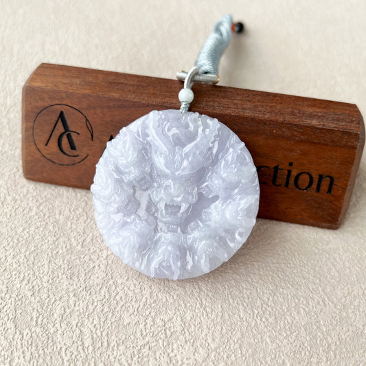 Circle of Nine Dragons Pendant, Light Purple Hand Carved Jadeite Jade Pendant, YGR-0323-1706549514