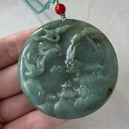 Jadeite Jade Landscape Mountain Forest River Tree, Crane, Longevity, Scenery