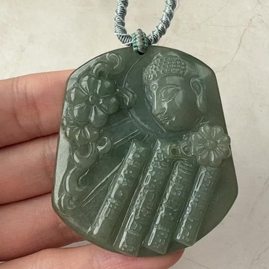 Amida Amitabha Jadeite Jade Buddha Pendant Necklace