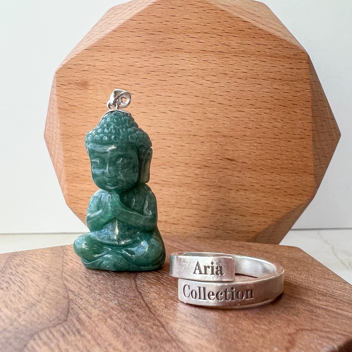 Baby Buddha with 18K Gold Bail, Green Jadeite Jade Carved Pendant - AriaDesignCollection