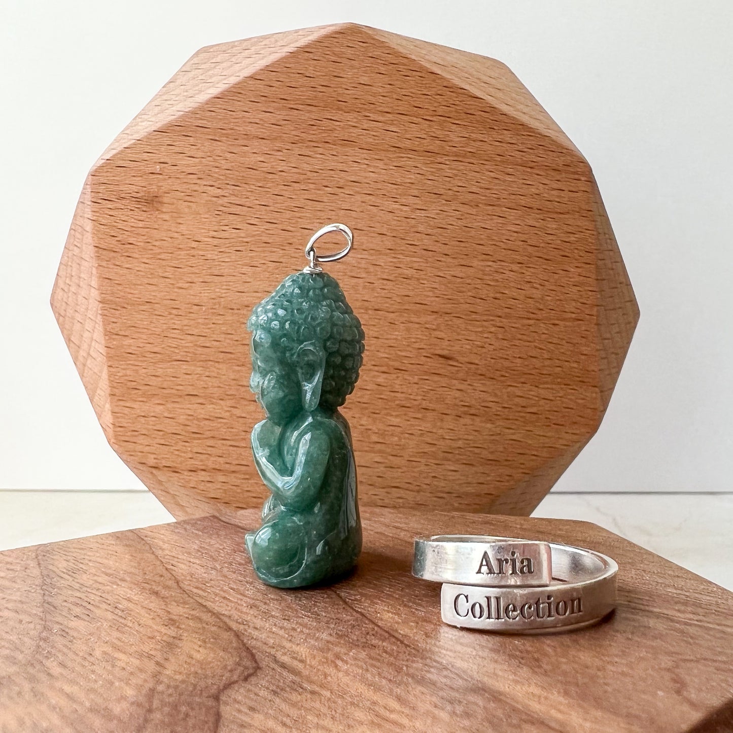 Baby Buddha with 18K Gold Bail, Green Jadeite Jade Carved Pendant - AriaDesignCollection