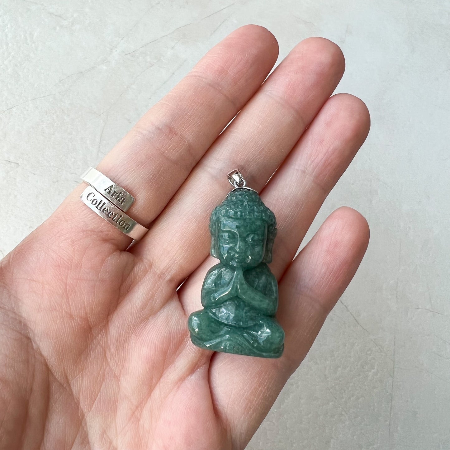 Baby Buddha with 18K Gold Bail, Green Jadeite Jade Carved Pendant - AriaDesignCollection