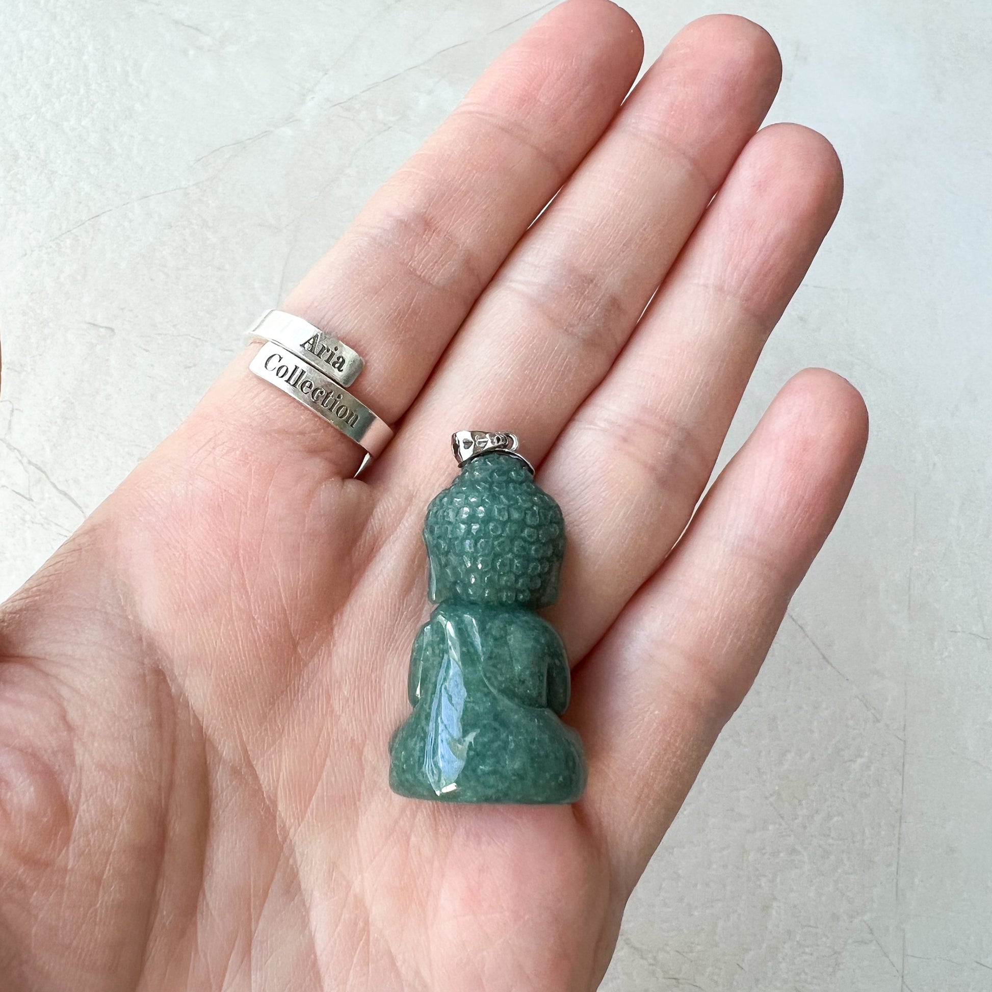 Baby Buddha with 18K Gold Bail, Green Jadeite Jade Carved Pendant - AriaDesignCollection