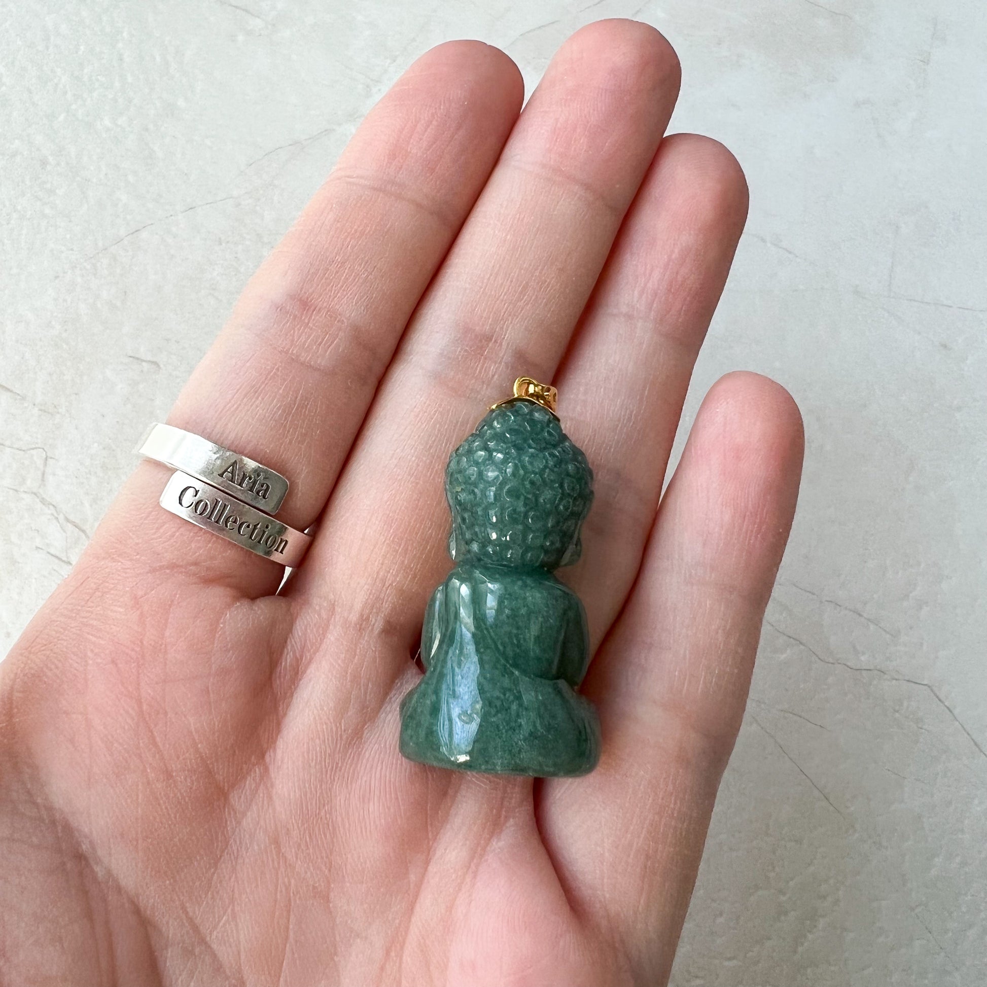 Baby Buddha with 18K Gold Bail, Green Jadeite Jade Carved Pendant - AriaDesignCollection