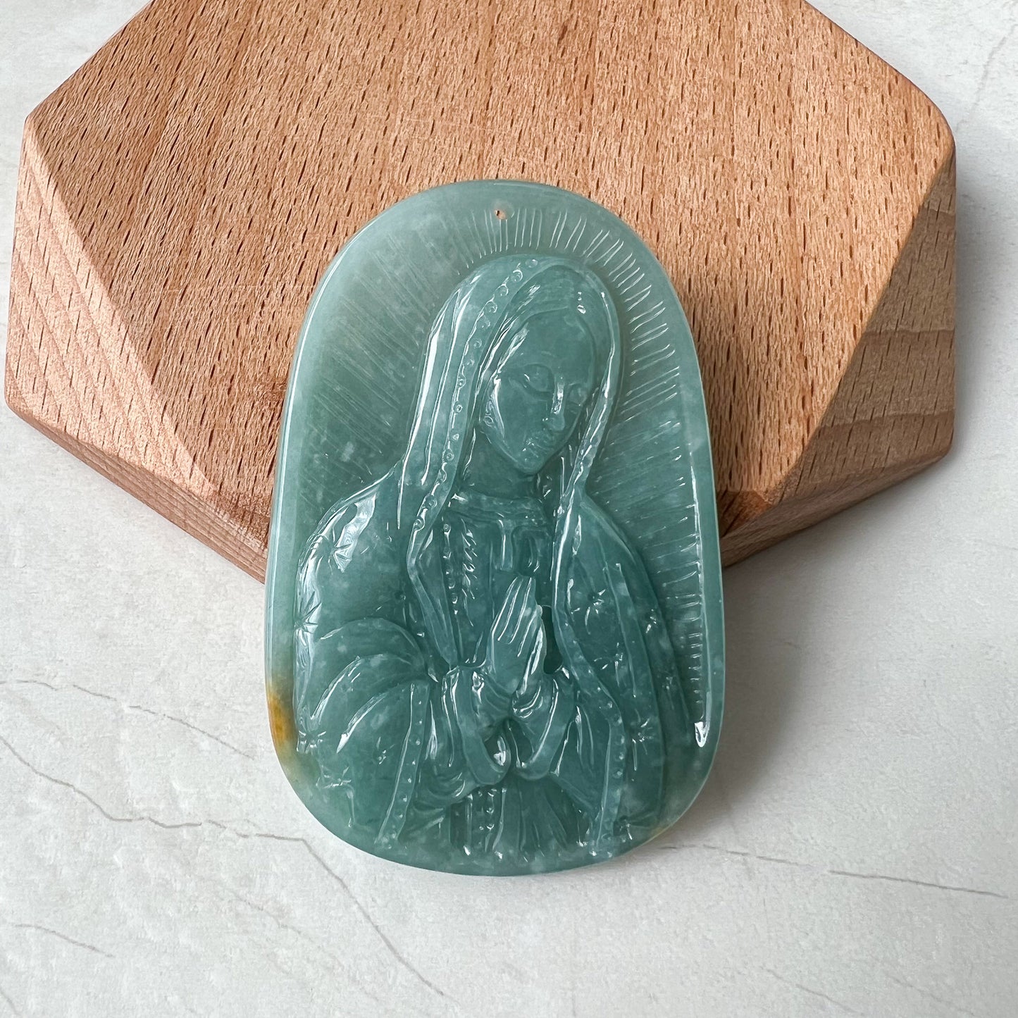 Jadeite Jade Virgin Mary, Blue Green Jade, Hand Carved Necklace, XZ-1221-1671073688