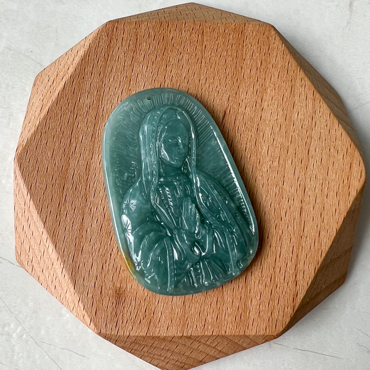 Jadeite Jade Virgin Mary, Blue Green Jade, Hand Carved Necklace, XZ-1221-1671073688