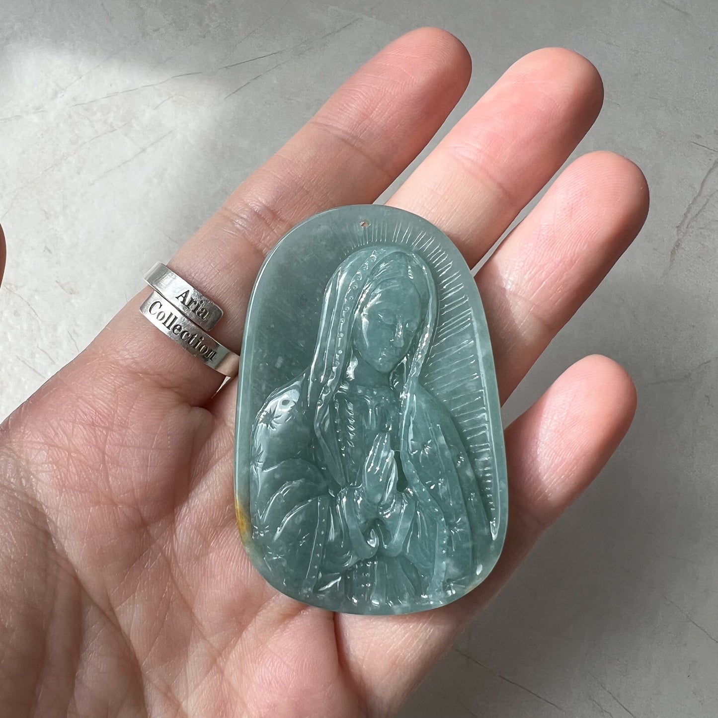 Jadeite Jade Virgin Mary, Blue Green Jade, Hand Carved Necklace, XZ-1221-1671073688