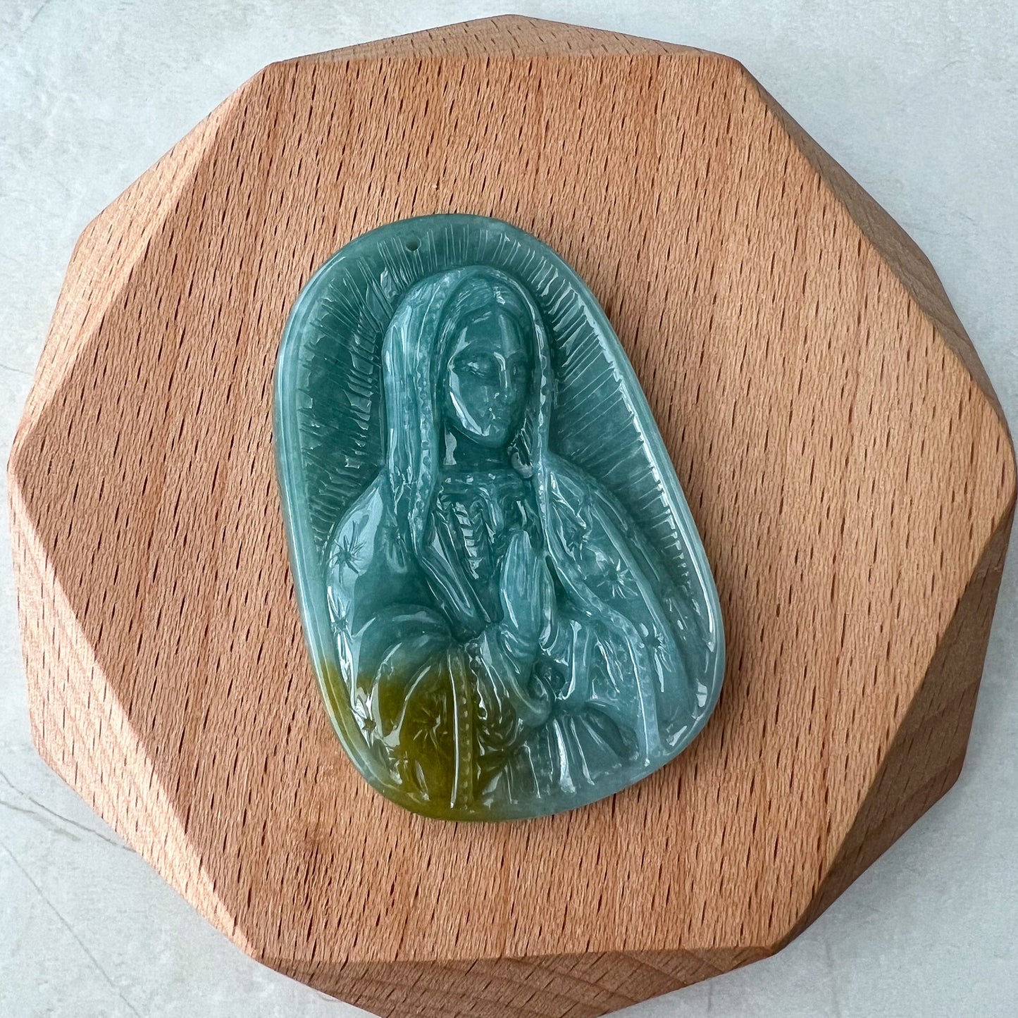 Jadeite Jade Virgin Mary, Mother of Jesus, Blue Green Jade, Christian Necklace, Hand Carved Necklace, XZ-1221-1671073319