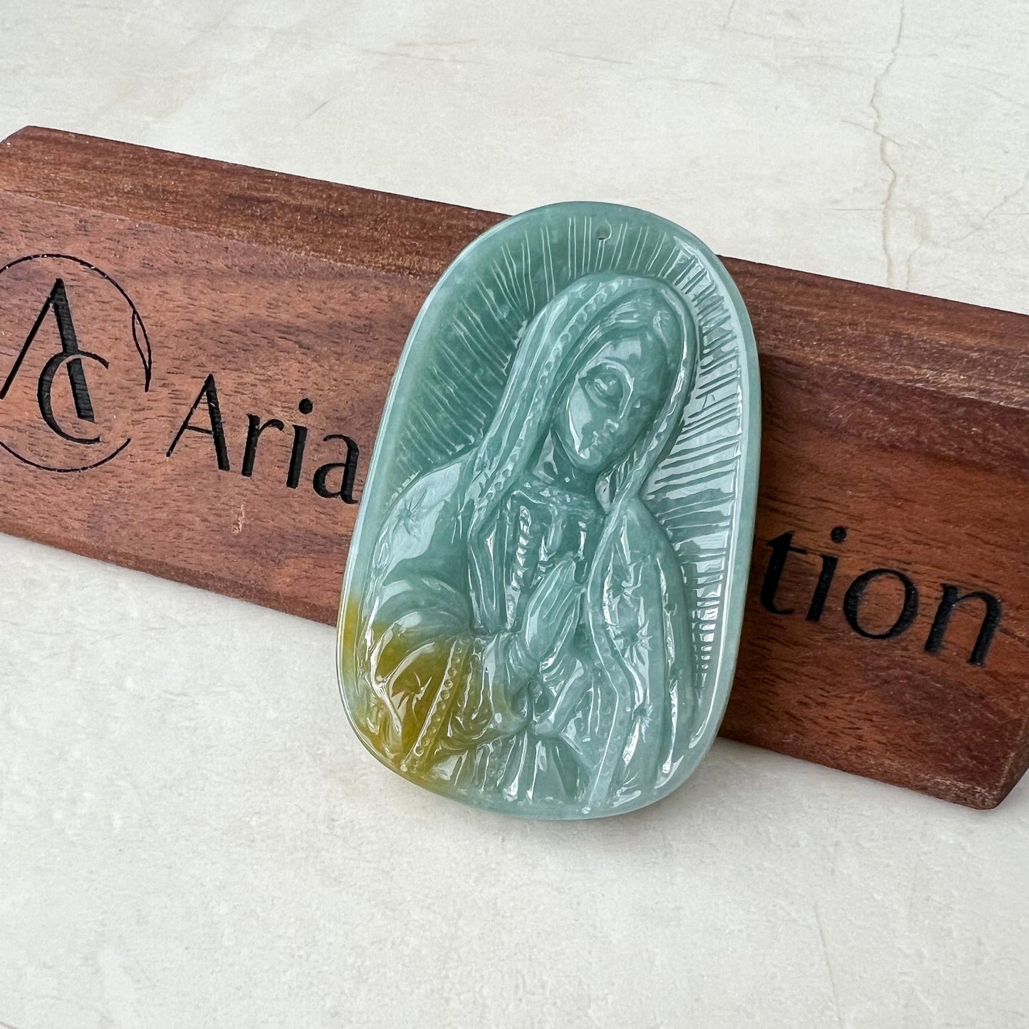 Jadeite Jade Virgin Mary, Mother of Jesus, Blue Green Jade, Christian Necklace, Hand Carved Necklace, XZ-1221-1671073319