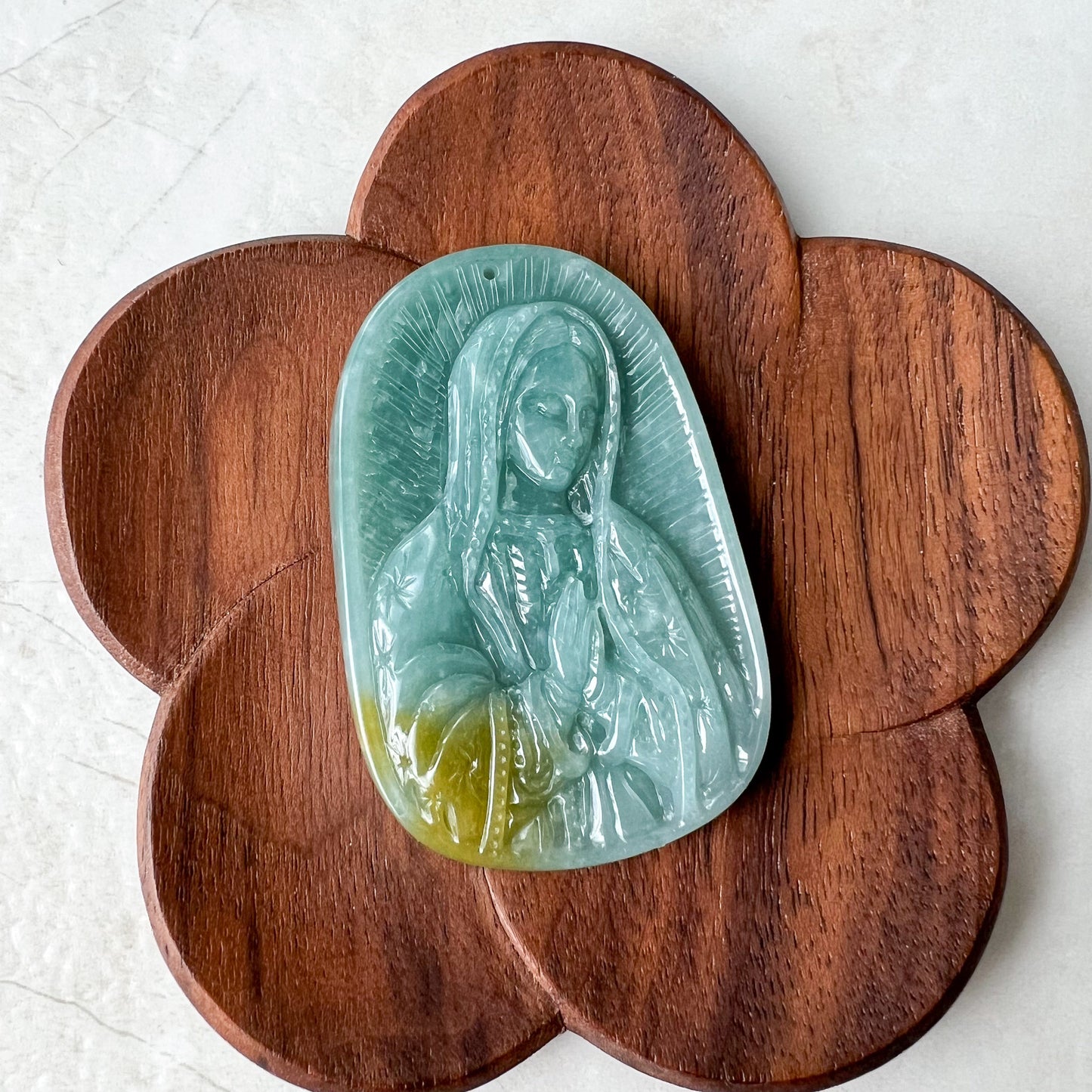 Jadeite Jade Virgin Mary, Blue Green Jade, Hand Carved Necklace, XZ-1221-1671073319