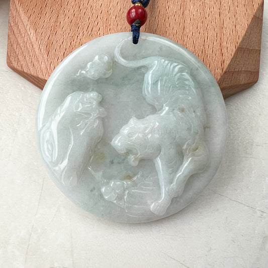Jadeite Jade Tiger Chinese Zodiac Carved Pendant Necklace, YJ-0321-0466118 - AriaDesignCollection