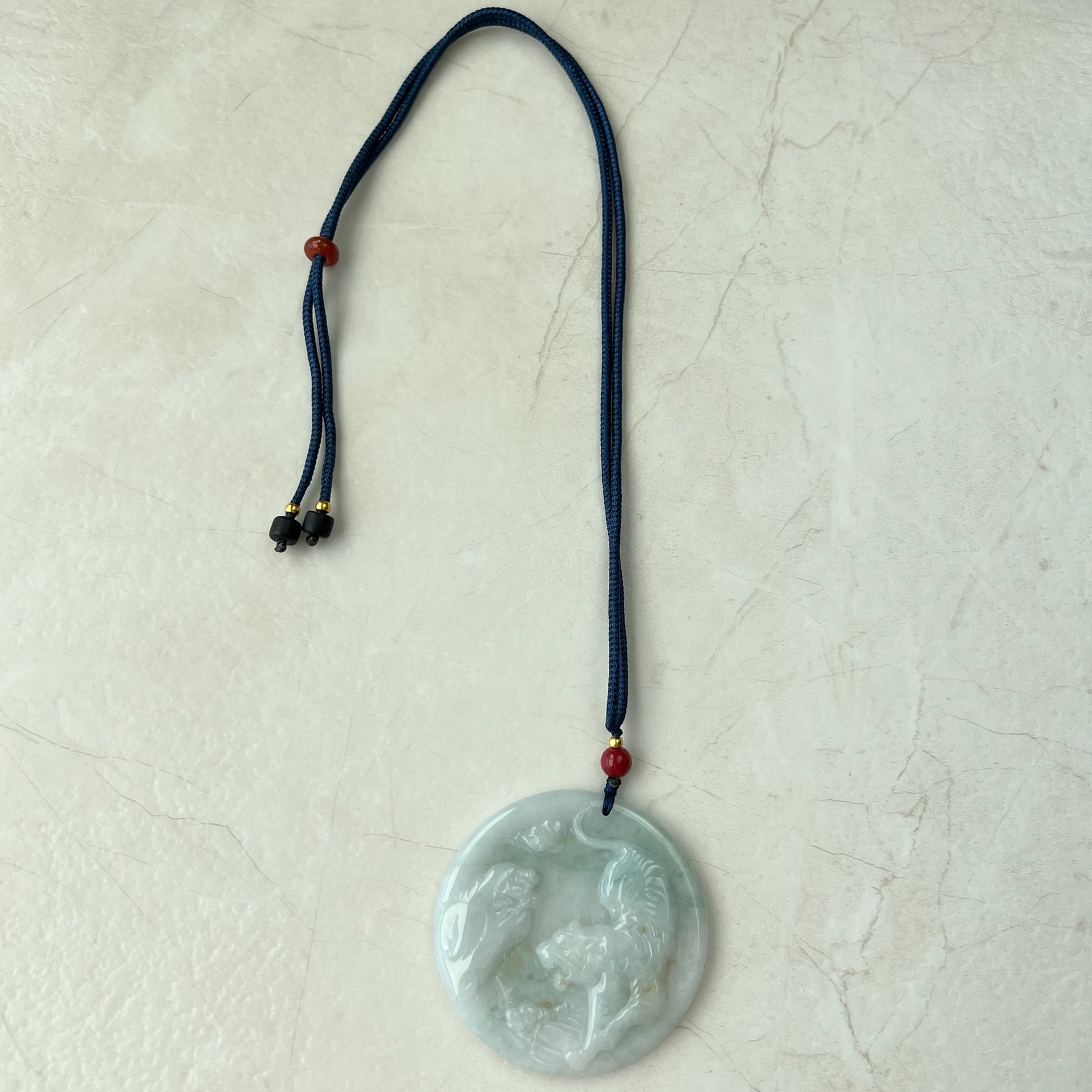 Jadeite Jade Tiger Chinese Zodiac Carved Pendant Necklace, YJ-0321-0466118 - AriaDesignCollection