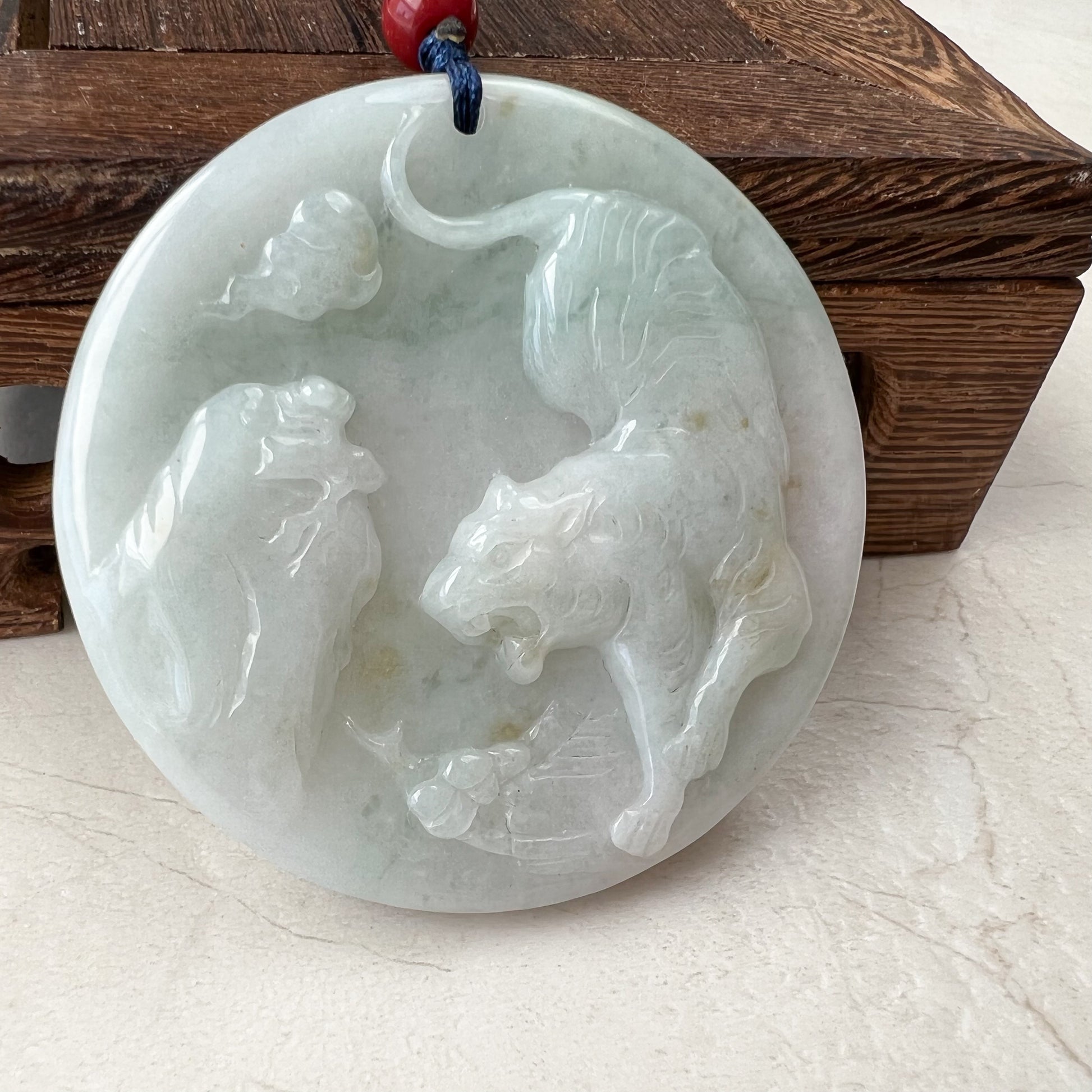 Jadeite Jade Tiger Chinese Zodiac Carved Pendant Necklace, YJ-0321-0466118 - AriaDesignCollection