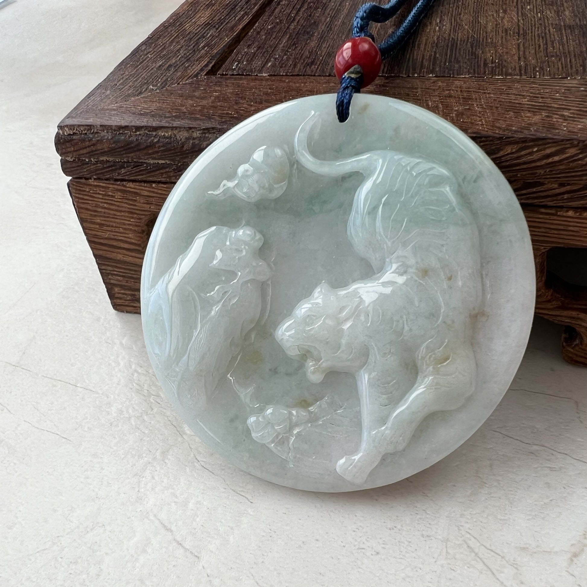 Jadeite Jade Tiger Chinese Zodiac Carved Pendant Necklace, YJ-0321-0466118 - AriaDesignCollection
