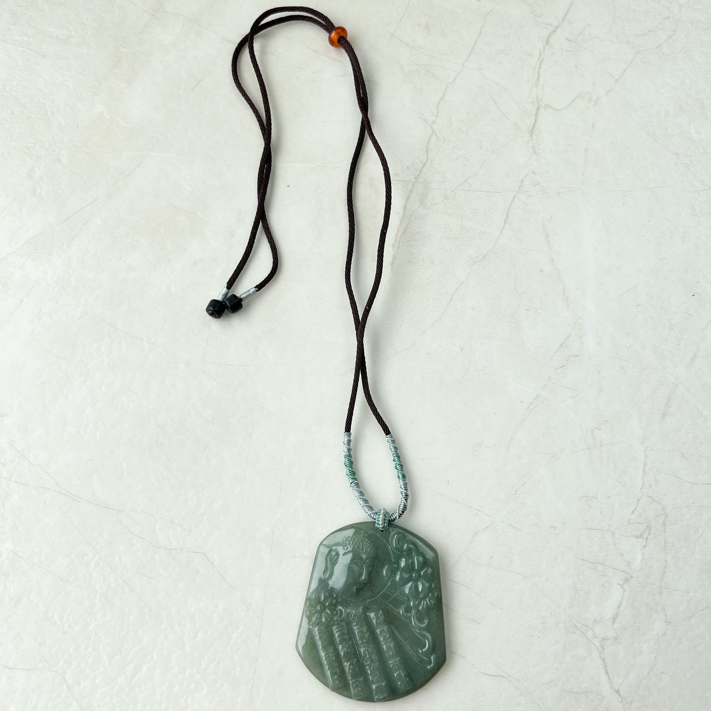 Jadeite Jade Amida Amitabha Buddha Looking Down on Earth Necklace Left, YJ-0321-0344797-1 - AriaDesignCollection