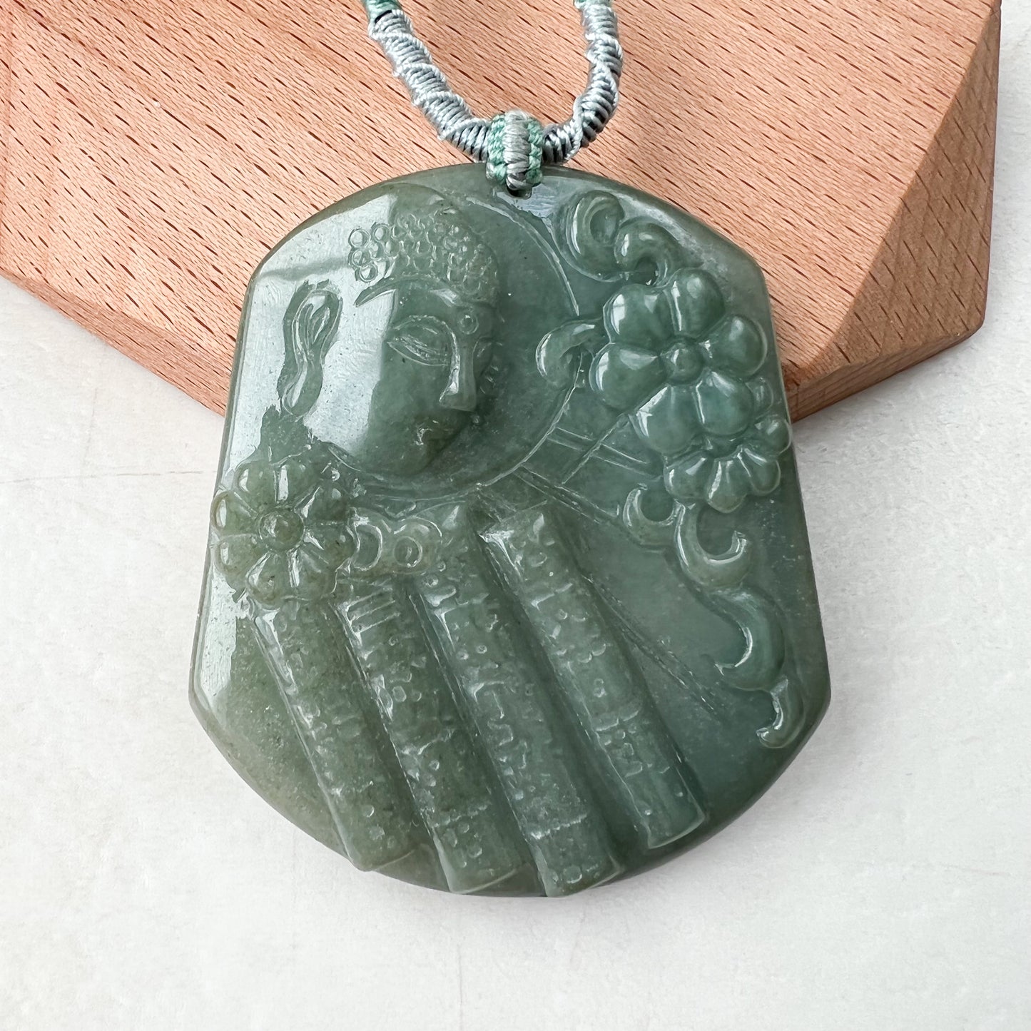 Jadeite Jade Amida Amitabha Buddha Looking Down on Earth Necklace Left, YJ-0321-0344797-1 - AriaDesignCollection