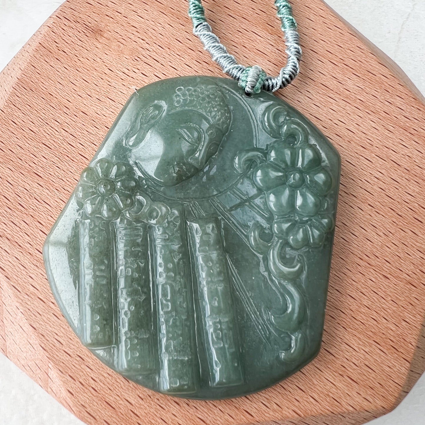 Jadeite Jade Amida Amitabha Buddha Looking Down on Earth Necklace Left, YJ-0321-0344797-1 - AriaDesignCollection