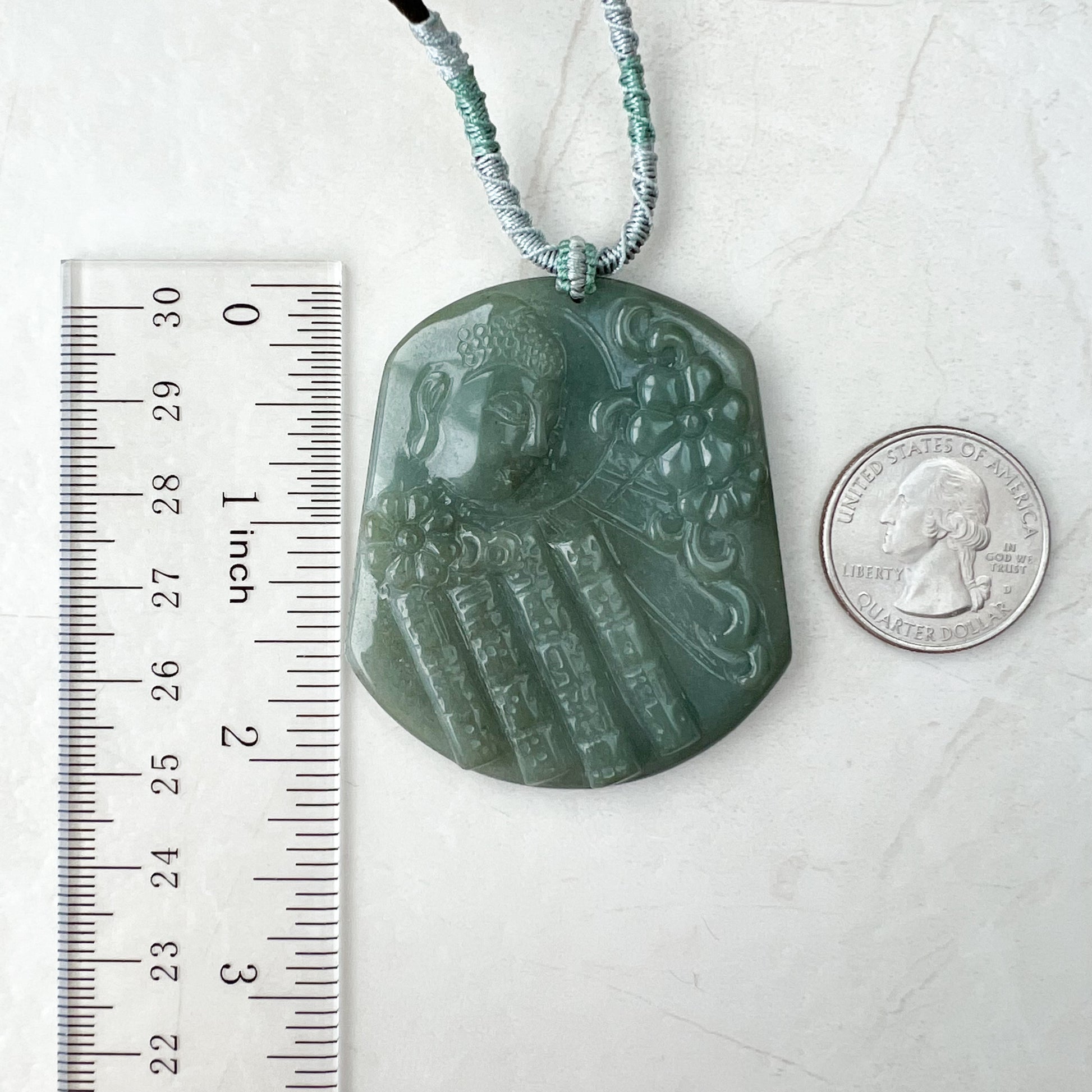 Jadeite Jade Amida Amitabha Buddha Looking Down on Earth Necklace Left, YJ-0321-0344797-1 - AriaDesignCollection